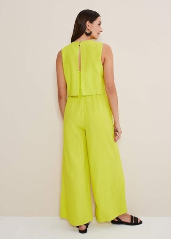 Phase Eight Aubrey Lime Linen Wide Leg Jumpsuit Light Green USA | 7295810-ZY